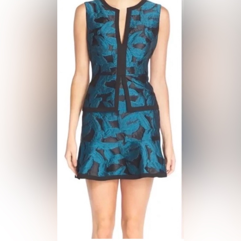 BCBGMaxAzria Teal and Black Patterned Dress